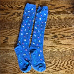 Nick & Nora Blue Star Patterned Women’s knee high Socks w/ silver sparkly stars